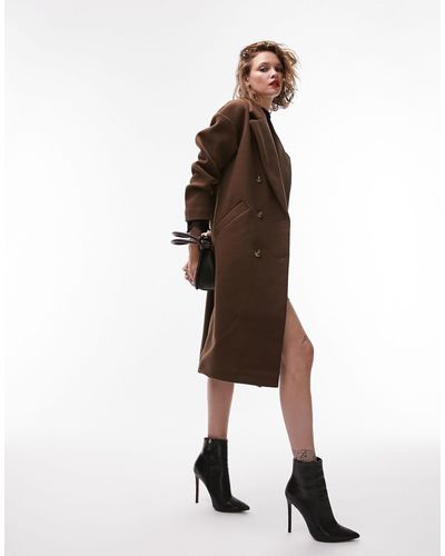 TOPSHOP Double Breasted Long Coat - Natural
