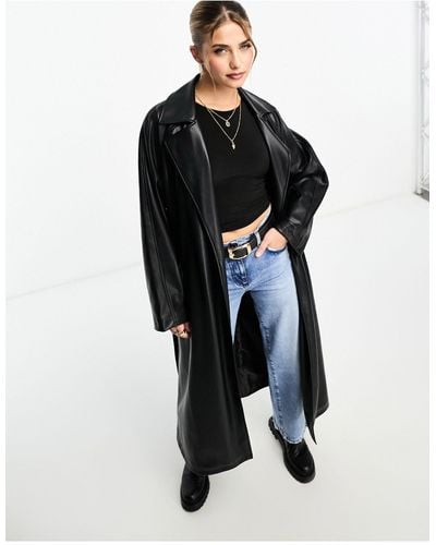 Miss Selfridge Faux Leather Trench Coat - Black