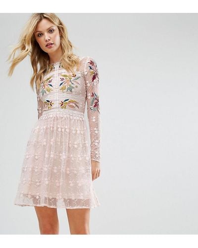 Frock and Frill Premium Embroidered Lace Prom Skater Dress - Multicolour