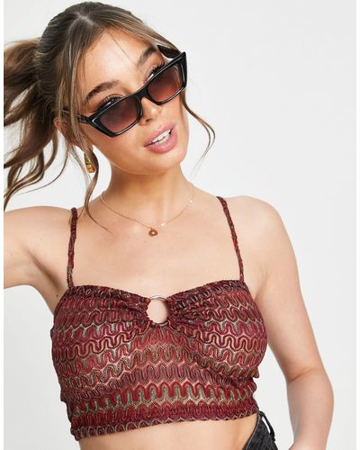 New Look Ring Detail Crop Top - Brown