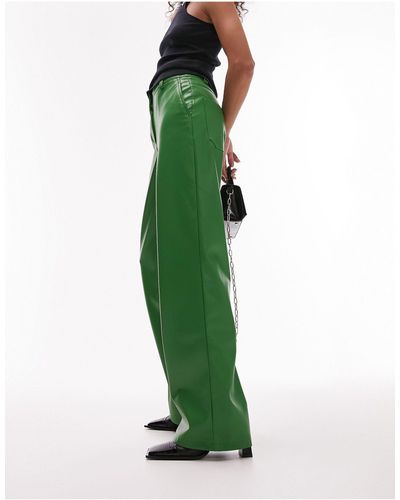 TOPSHOP Pantalon large en imitation cuir - Vert