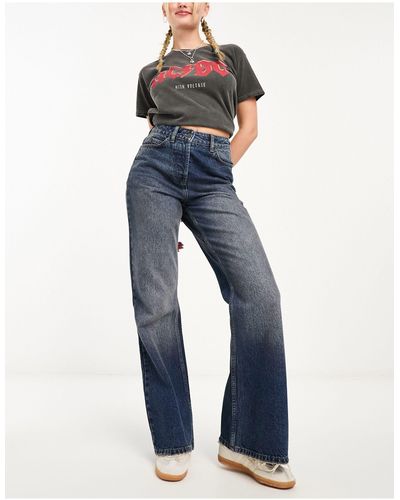Collusion X008 - jeans a vita medio alta vestibilità comoda lavaggio scuro - Blu