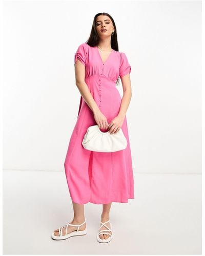 New Look Button Through Midi Tea Dress - Pink