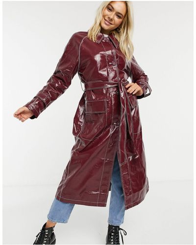 ASOS Vinyl Trench Coat With Contrast Stitching - Red