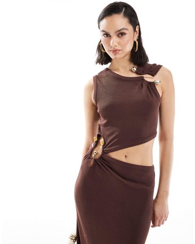 ASOS Trim Detail Cutout Midi Dress - Brown