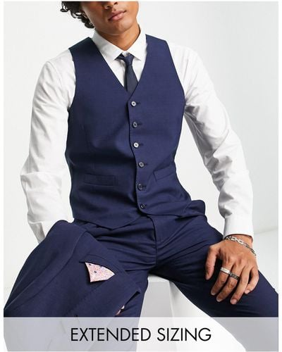 Noak Premium Wool-rich Skinny Suit Vest - Blue