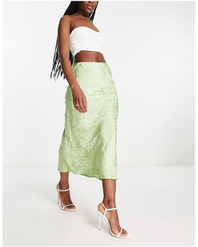Style Cheat Satin Jacquard Midi Skirt - Green
