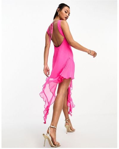 ASOS Scoop Back Chiffon Ruffle Hem Mini Dress - Pink