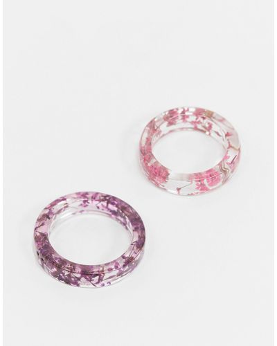 ASOS Pack Of 2 Rings With Floral Plastic Resin - Pink