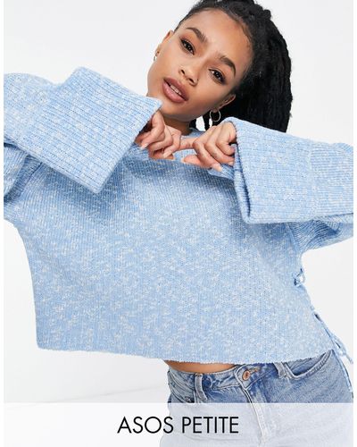 ASOS Asos Design Petite Crew Neck Jumper With Turned Back Cuffs - Blue