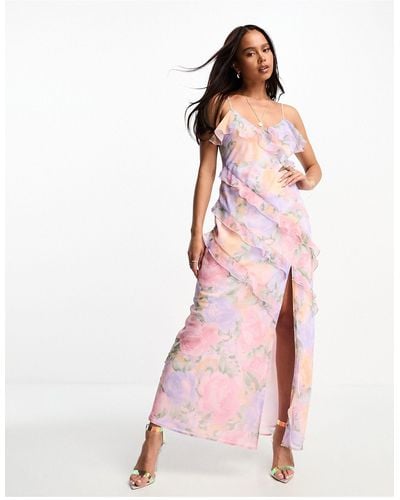 Miss Selfridge Ruffle Detail Maxi Slip Dress - Pink