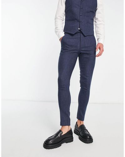 ASOS Super Skinny Wool Mix Suit Pants - Blue