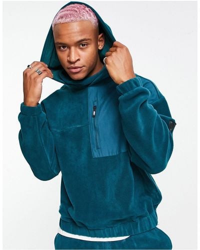 ASOS 4505 Oversized Fleece With Patch Work Co Ord - Blue