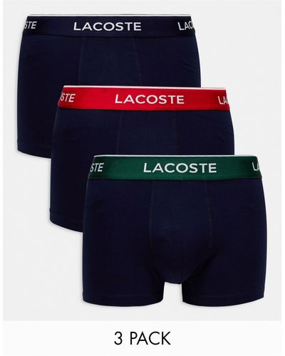 Lacoste 3 Pack Contrast Waistband Trunks - Blue