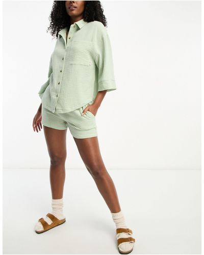 Chelsea Peers – kurzer pyjama aus baumwoll-seersucker - Grün