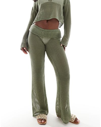ONLY Mid Waist Flare With Folded Waistband - Green