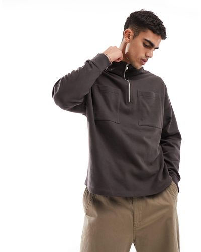 ASOS Oversized Half Zip Sweatshirt With Pocket - Black