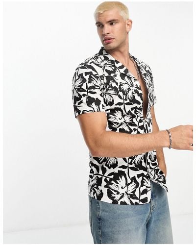 New Look Short Sleeve Floral Print Shirt - White