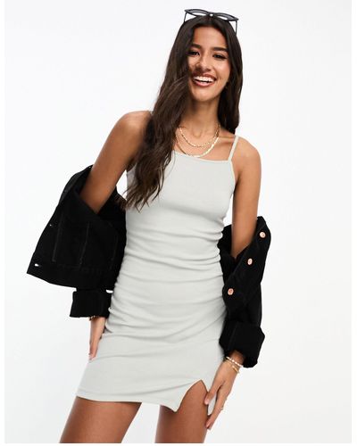 Pieces Ribbed Cami Mini Dress With Thigh Split - Black