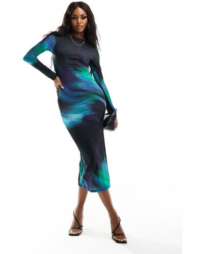 Miss Selfridge Long Sleeve Maxi Blue Ombre Dress