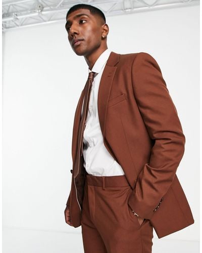 River Island Slim Single Breasted Suit Jacket - Brown