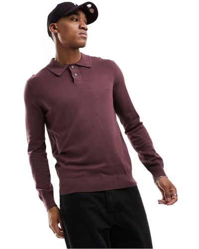 River Island Long Sleeve Essential Polo - Red