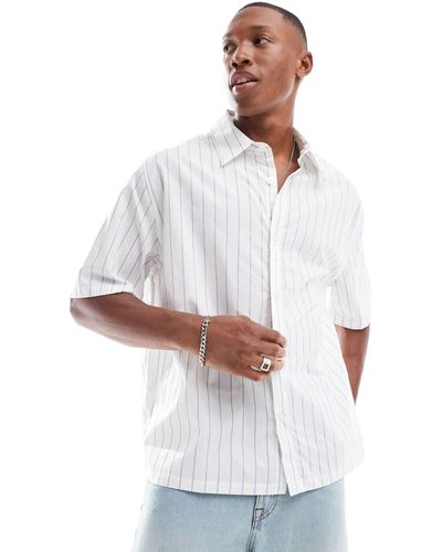 Bershka Boxy Fit Stripe Shirt - White