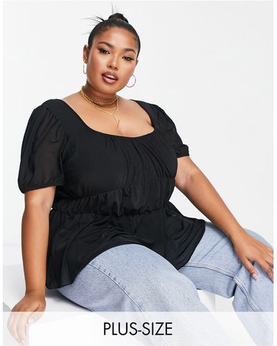 Simply Be Sweetheart Neck Mesh Top - Black