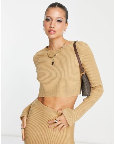 Pretty Lavish Knitted Crop Top Co-ord - Natural