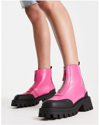 ASOS Autumn Square Toe Front Zip Boots - Pink