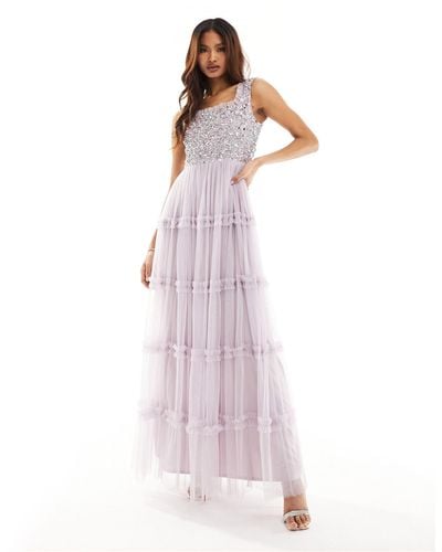 Beauut Bridesmaid Embellished Maxi Square Neck Dress With Ruffle Skirt - Pink