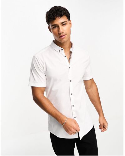 River Island Short Sleeve Embroidered Muscle Fit Shirt - White
