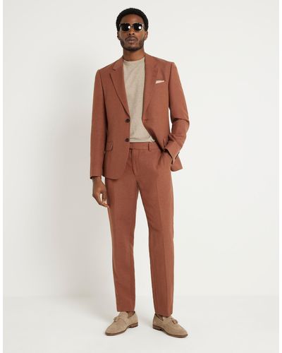 River Island Linen Look Slim Suit Trousers - Multicolour