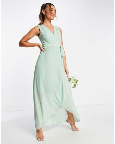 TFNC Bridesmaid wrap front jumpsuit in sage green