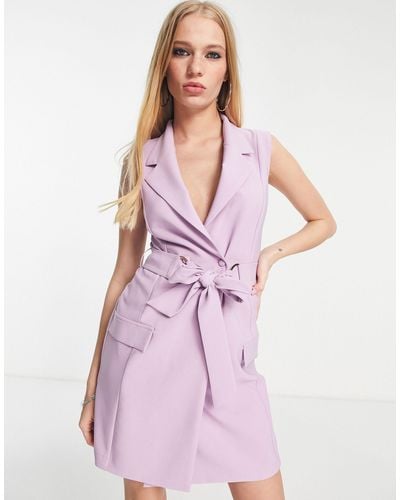 ASOS Sleeveless Double Breasted Mini Blazer Dress With D Ring Belt - Purple