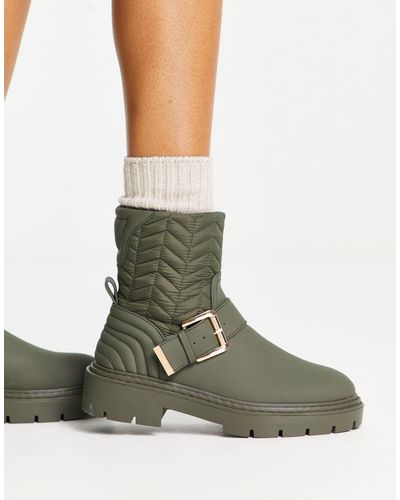 River Island Quilted Buckle Boot - Green