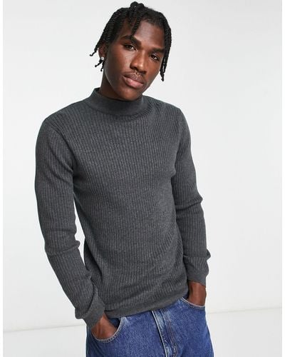 Brave Soul Cotton Ribbed Turtle Neck Sweater - Gray
