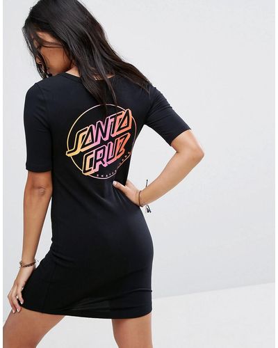 Santa Cruz T-shirt Dress With Fade Dot Back Logo - Black