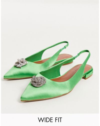 ASOS Wide Fit Lotus Embellished Slingback Ballet Flats - Green