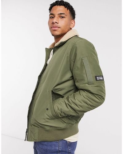 Hollister Sherpa Collar Aviator Bomber Jacket - Green