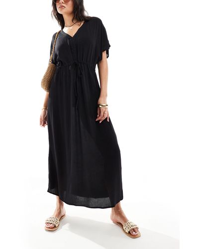 Vero Moda – transparentes, langes kimono-strandkleid - Schwarz
