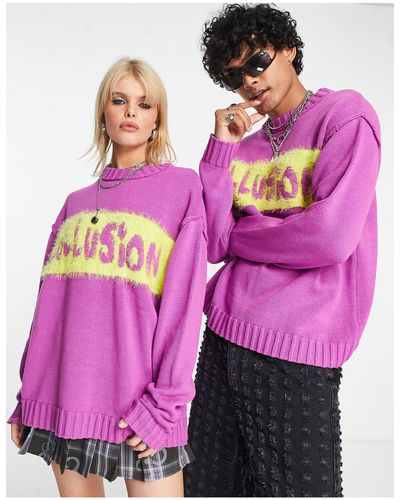 Collusion Unisex Knitted Branded Front Print Crewneck - Pink
