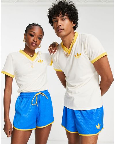 adidas Originals Adicolor 70s - t-shirt bianca con scollo a v - Blu