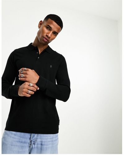 French Connection Long Sleeve Polo - Black