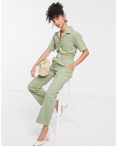 & Other Stories Wide Leg Cord Utility Jumpsuit - Green