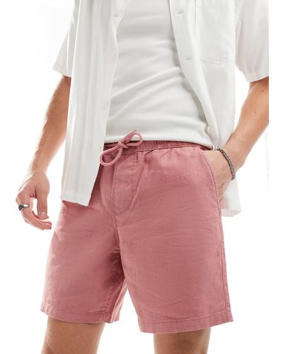 ASOS – schmale, mittellange leinen-shorts - Pink