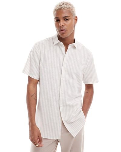 ASOS Smart Linen Mix Stripe Shirt With Cutaway Collar - White