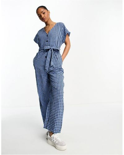 Monki – seersucker-jumpsuit - Blau