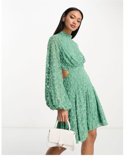 ASOS High Neck Mini Dress With Cut Out Detail - Green