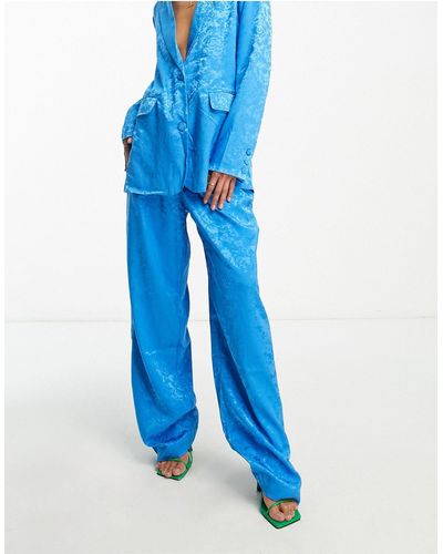 Y.A.S Tailored Devore Satin Co-ord Trousers - Blue